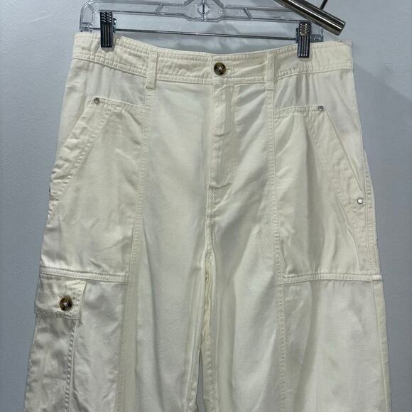 Anthropologie Carson Utility Barrel Pants White Cargo Size 10 - Picture 9 of 15